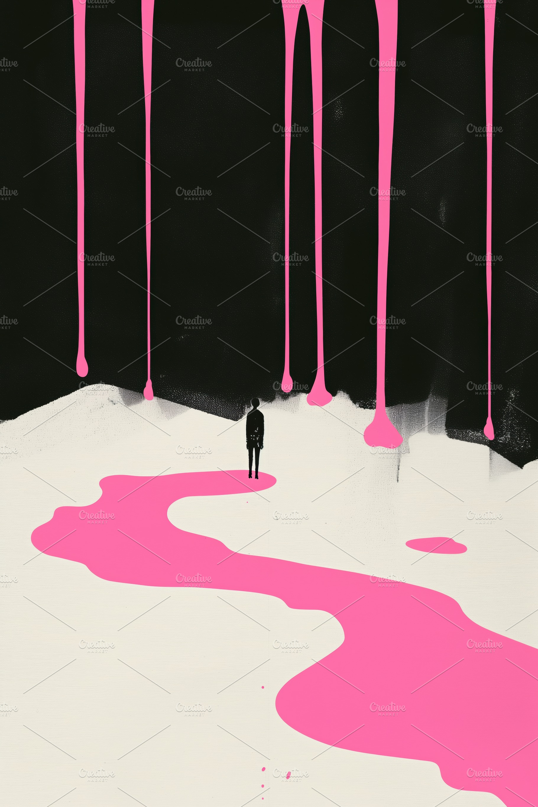 A surreal illustration featuring a solitary figure standing on a white surface,, a Photo by Textures & Backgrounds