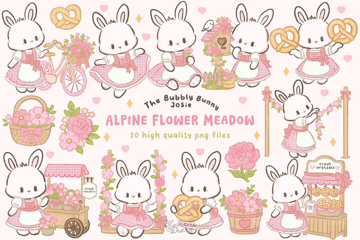 Alpine Flower Meadow Bunny Clipart, an Animal Illustration by Blumensdiary (Photo 1 of 6)