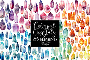 Watercolor Crystal Clipart Bundle