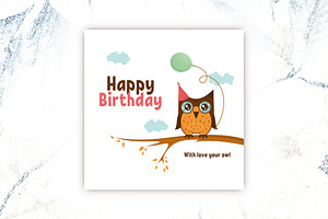 birthday card with cute owl, a Card Template by logika 600