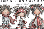 Whimsical Summer Girls Clipart, an Illustration by SinaCreation (Thumbnail 1 of 9)