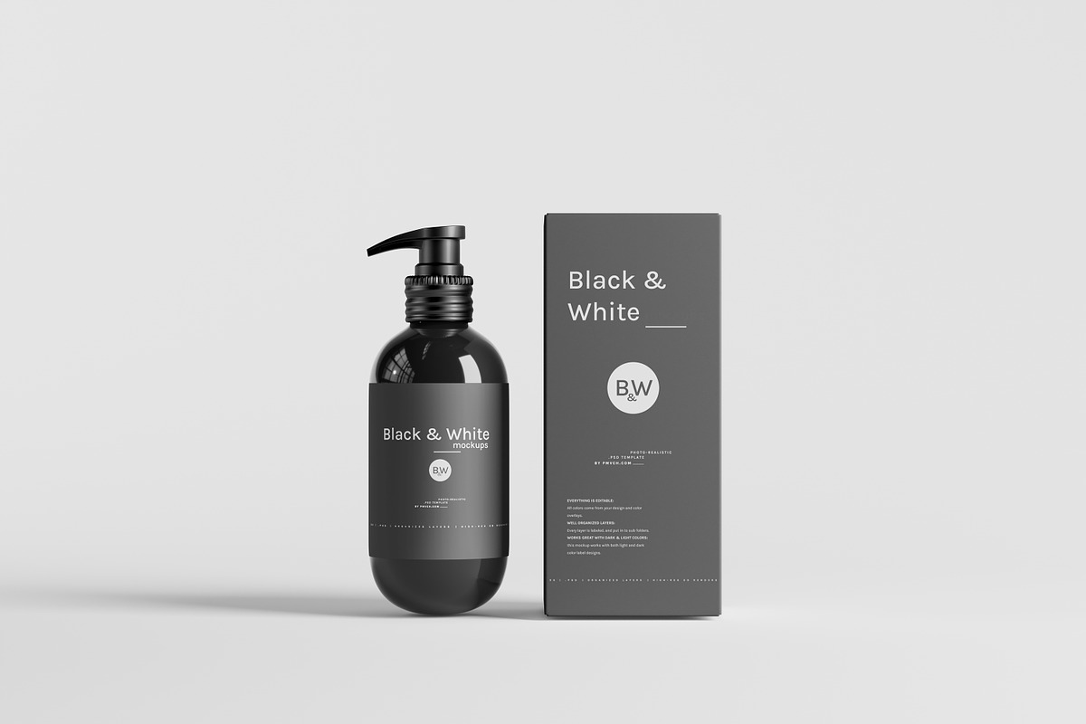 Black & White Mockups - Pump Bottles, a Packaging Mockup by pmvch (Photo 131 of 160)