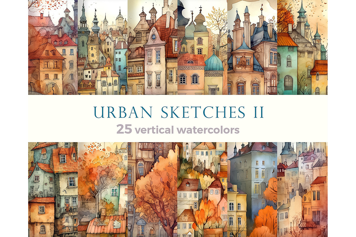 Cute watercolor town houses bundle, a Decorative Illustration by Bubert Art (Photo 1 of 5)