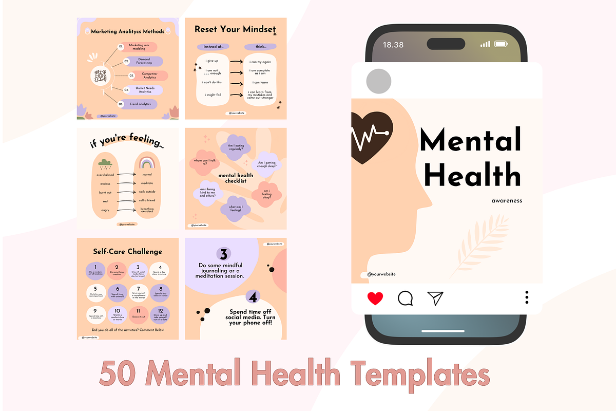 Mental Health Instagram Templates, a Social Media Template by Adored Templates (Photo 1 of 10)