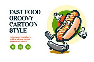 fast food groovy style illustration, a Food Illustration by grindstudio