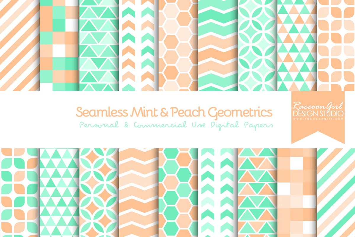 Seamless Mint & Peach Geometrics