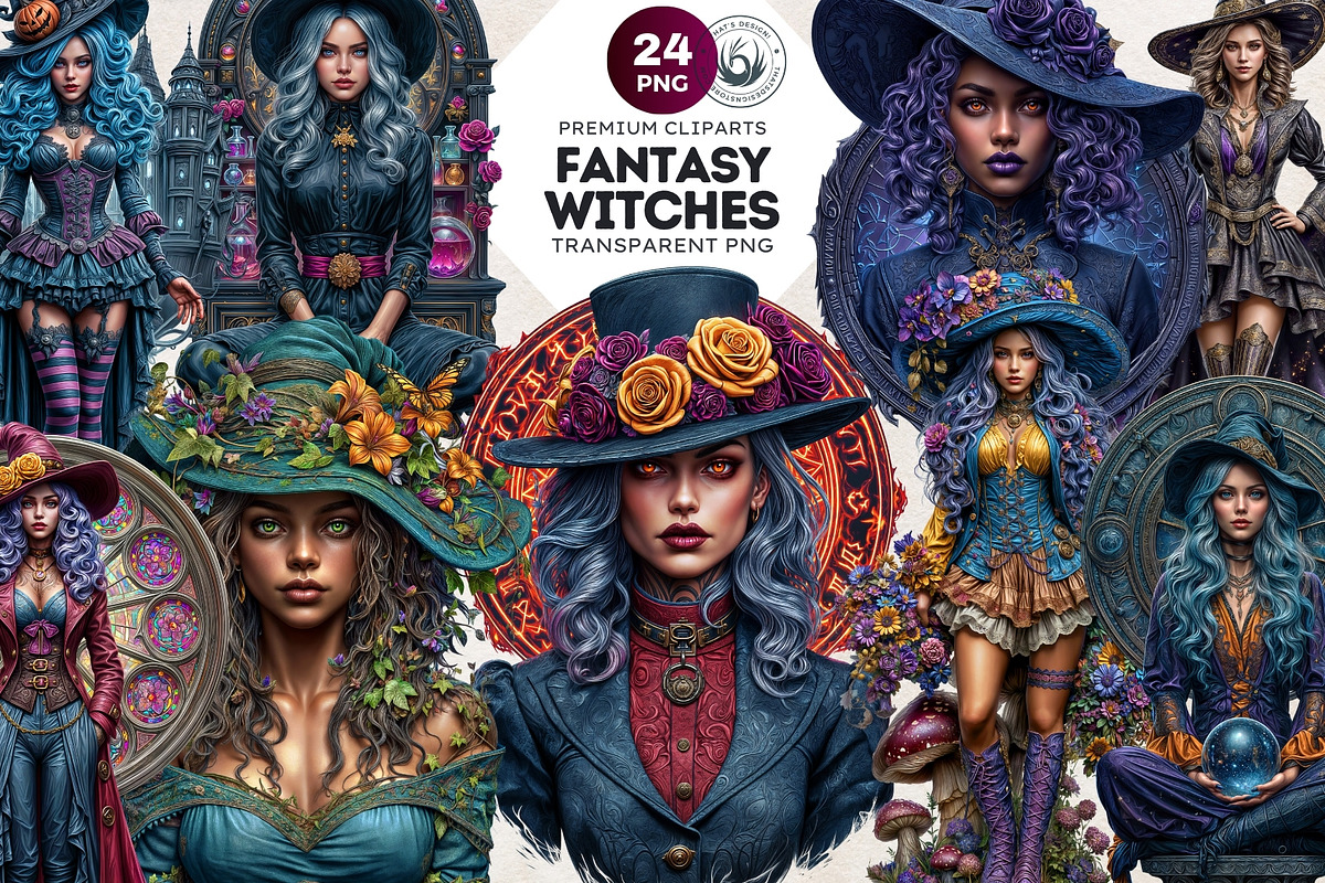 Fantasy witches clipart Set, a Person Illustration by ThatsDesignArt (Photo 1 of 10)