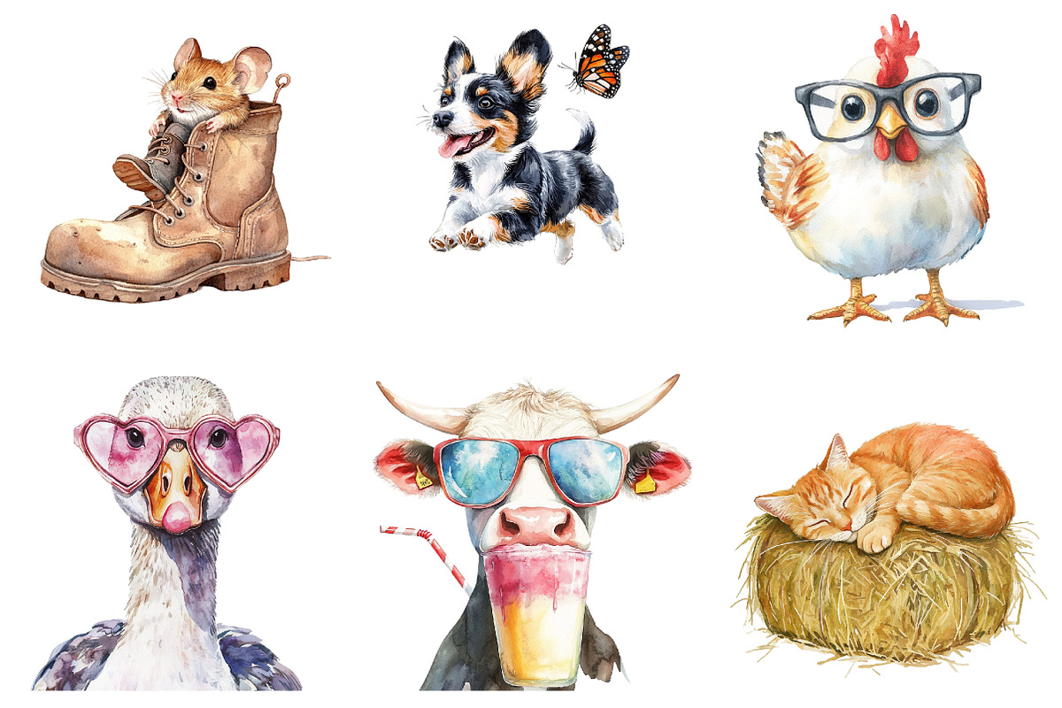 Cute Funny Farm Animals Clipart Farm, an Illustration by DreamArtGraphic (Photo 2 of 4)