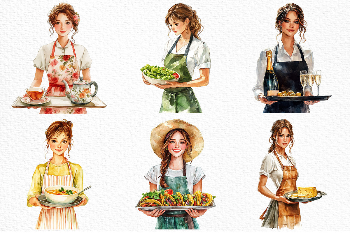 Waitress Watercolor Clipart, an Illustration by Craft Nest (Photo 8 of 9)
