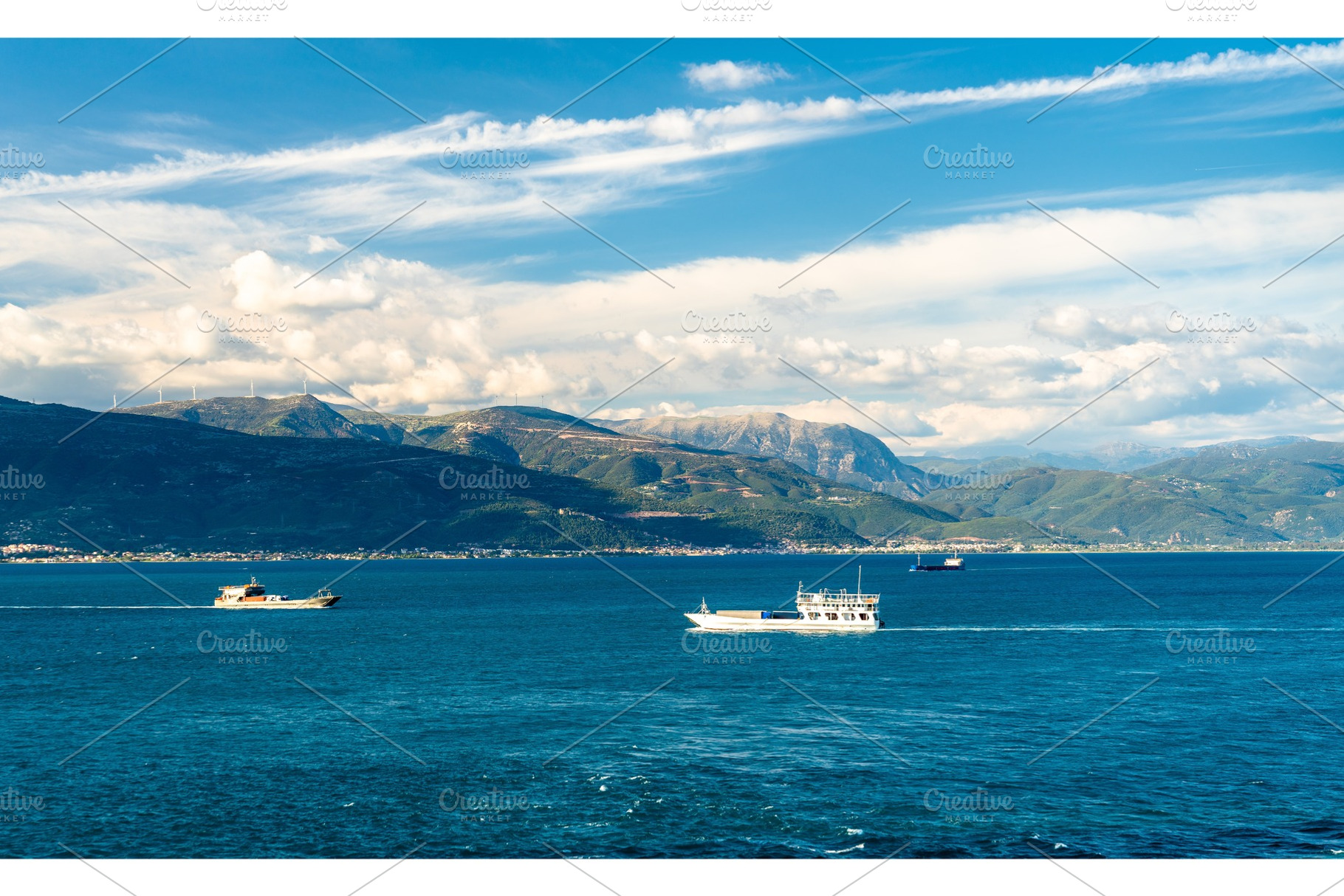 Boats in the Strait of Rion, Greece, a Transportation Photo by Leonid Andronov