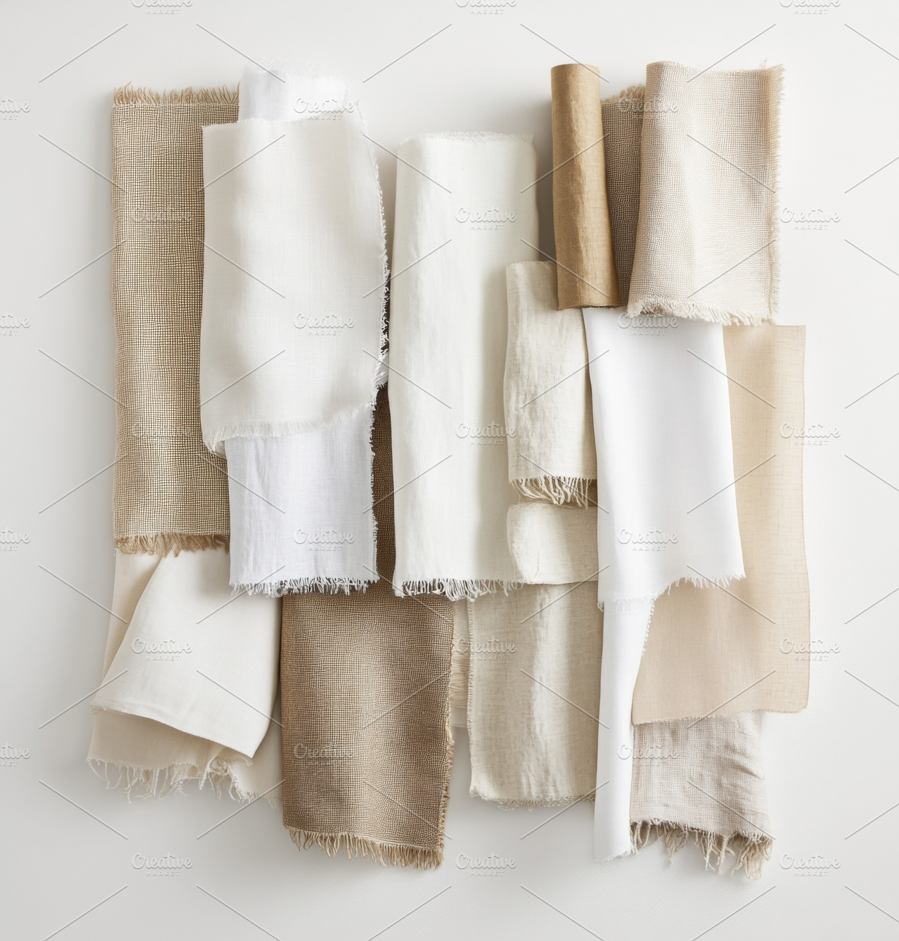 Rolls of linen fabric in various neu, a Photo by Dvoevnore photos