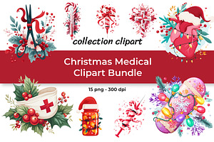 Christmas Medical Clipart Bundle, a Healthcare Illustration by InkyQueenArt