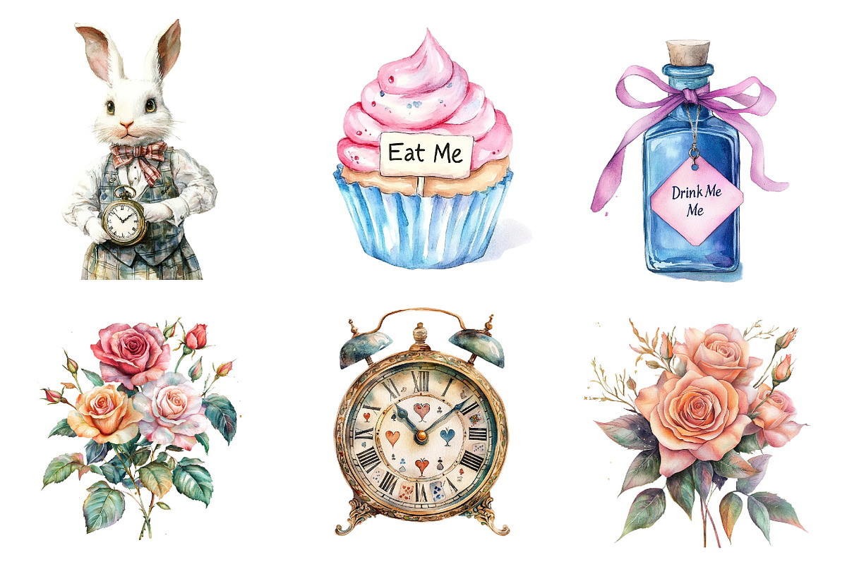 Vintage Alice in Wonderland Clipart, an Illustration by CreationArt (Photo 3 of 5)