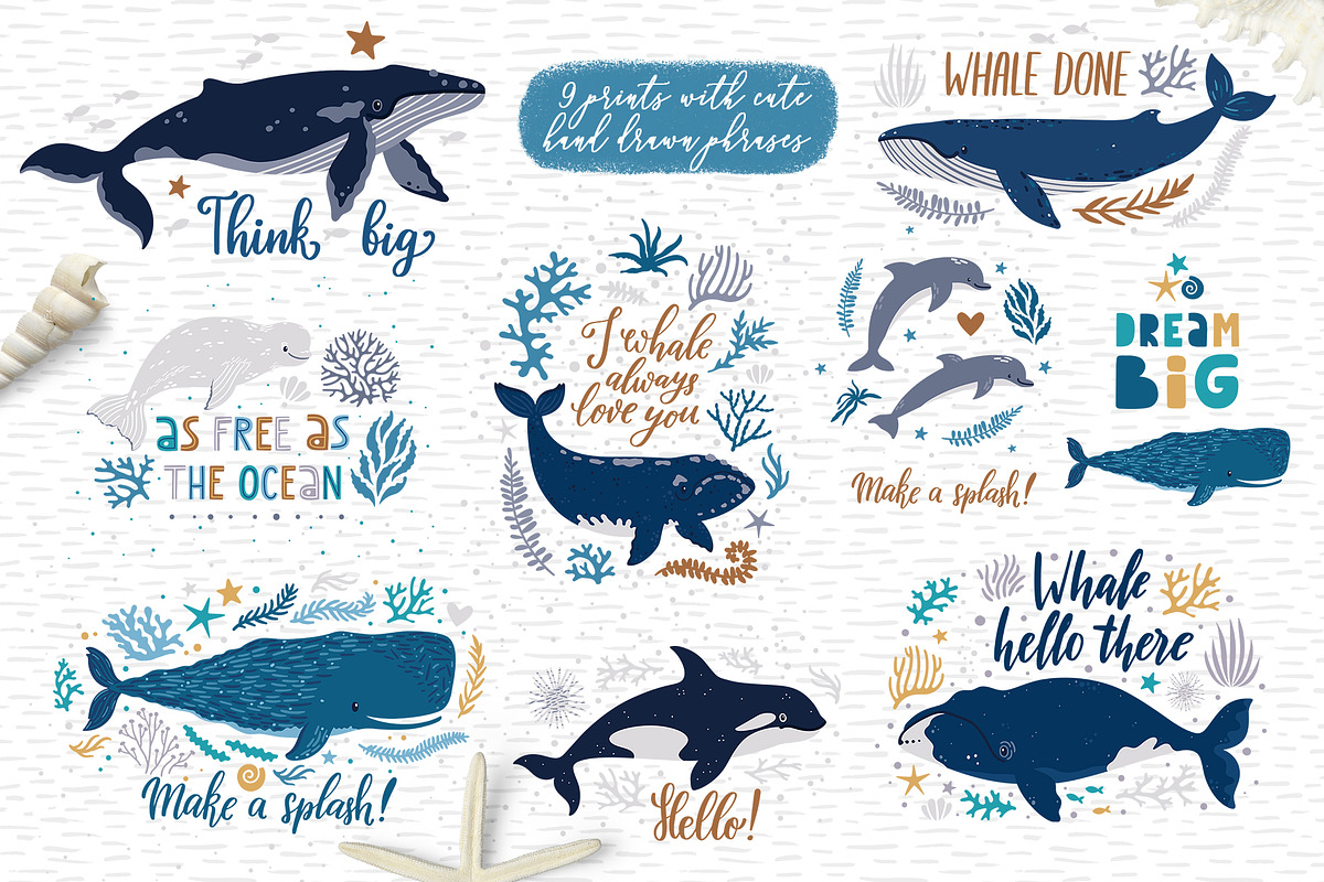 Cute Whales. Characters & patterns, an Animal Illustration by MagicForestory (Photo 6 of 12)