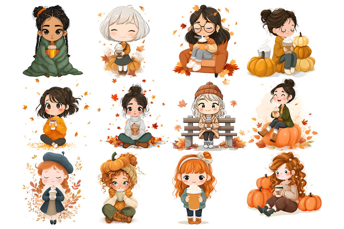 Girl Pumpkin Spice Clipart, a Decorative Illustration by stickermadness (Photo 3 of 4)