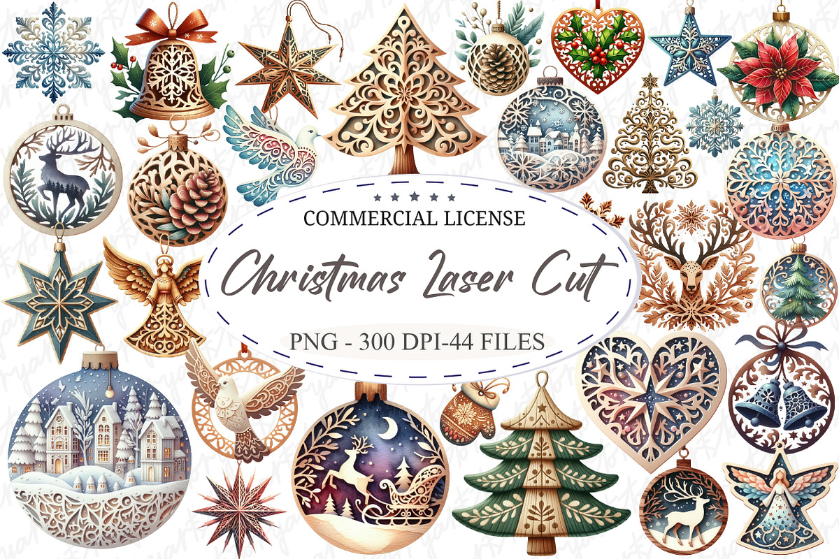 Christmas Laser Cut Ornaments Bundle, an Illustration by designcity5 (Photo 1 of 5)
