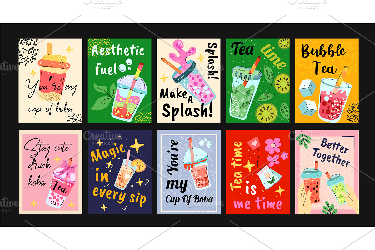 Bubble Tea Postcards a cute and, a Food Illustration by Lucia Fox