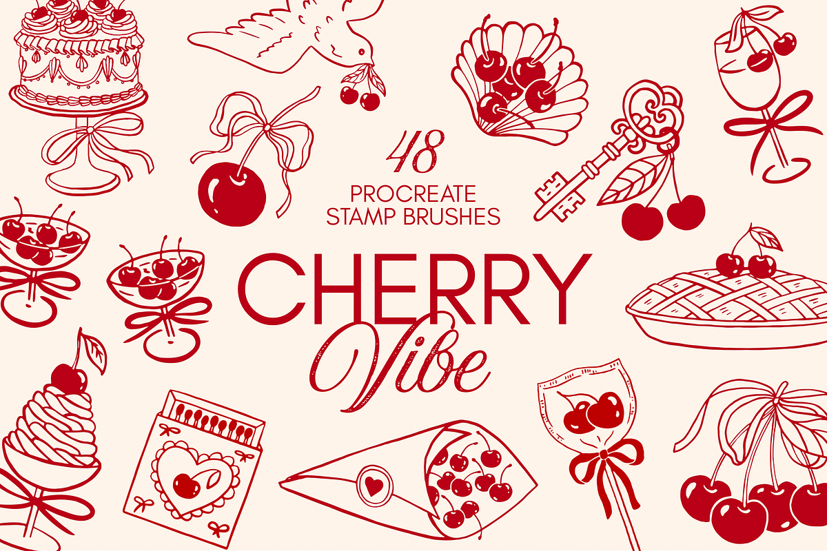 Whimsical Coquette Cherry Procreate, a Brushes & More by Veronika Gotovceva (Photo 1 of 7)