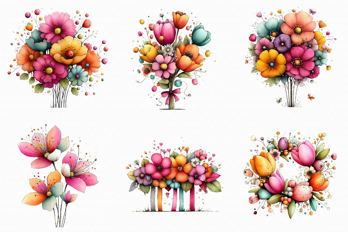 Whimsical Flowers Spring Clipart, an Illustration by Libby Wishes (Photo 5 of 5)