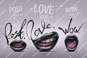Black Sexy Lips Icons. Vector
