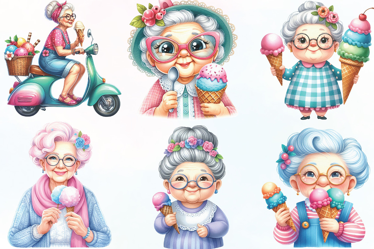 Quirky Grandma Love Ice Cream PNG, an Illustration by CraftArtStudio (Photo 2 of 6)