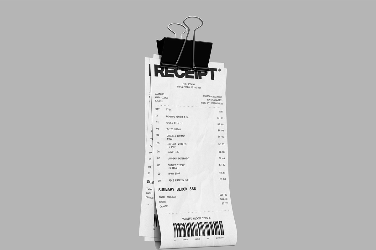 Receipt Mockup, an Advertising Mockup by Brand Earth (Photo 2 of 4)
