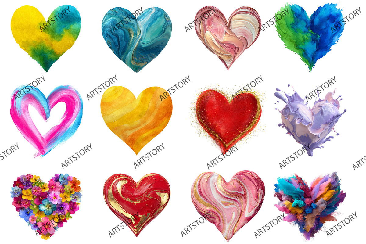 Watercolor Hearts Clipart, an Illustration by designcity5 (Photo 2 of 5)