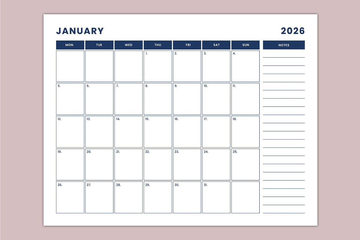 2026 landscape Monthly Calendar Kdp, a Stationery Template by Mustafiz (Photo 3 of 4)