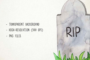 Watercolor Cemetery Clipart, Funeral