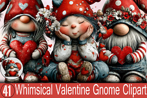 Whimsical Valentine Gnome Clipart, an Illustration by SVGArt