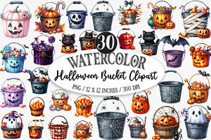 Watercolor Halloween Bucket, an Illustration by Designking