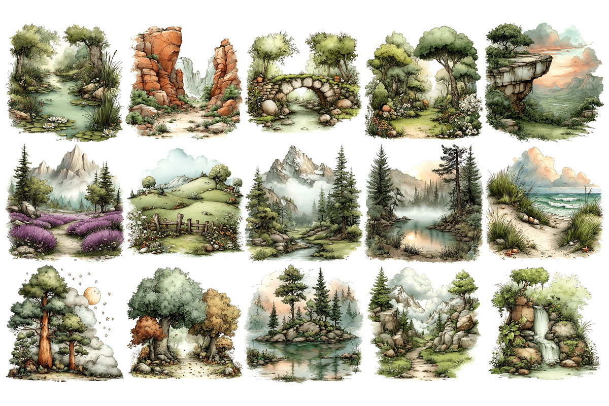 Nature Landscapes PNG Clipart, a Decorative Illustration by Nicolle's Colorful Art (Photo 2 of 5)