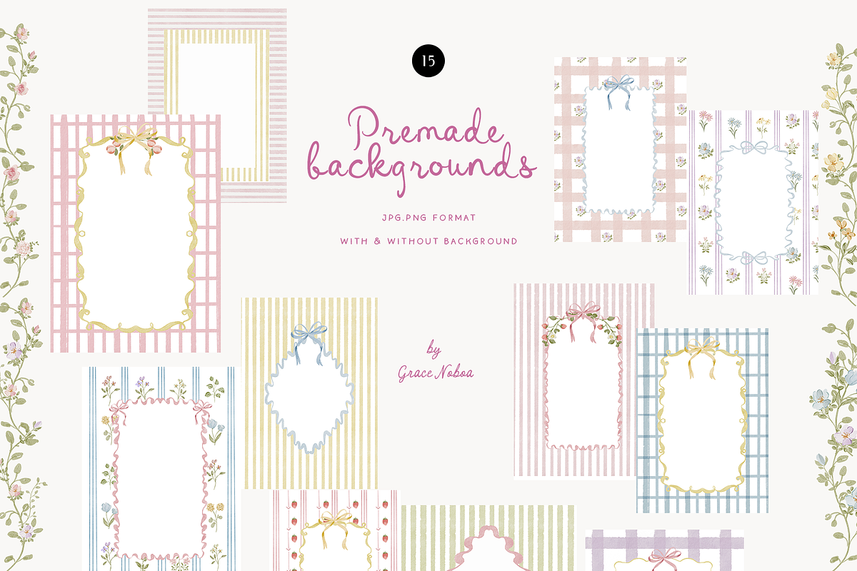 Grandmillenial whimsy flowers stripe, an Object Graphic by Grace Noboa Illustrations (Photo 2 of 14)