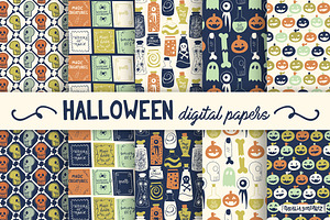 Halloween retro digital papers blue