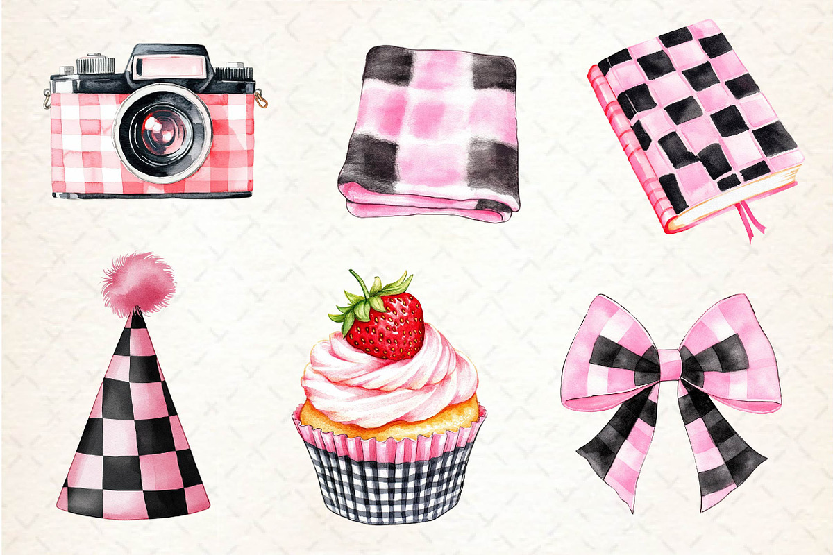 Black and Pink Gingham Summer, an Illustration by Dream Creation (Photo 2 of 6)