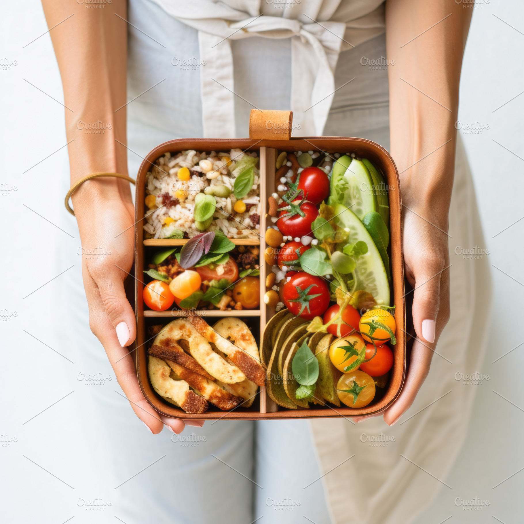 A lifestyle shot of a woman holding container filled with nutritious and portio, a Food & Drink Photo by Natalia Klenova's Shop
