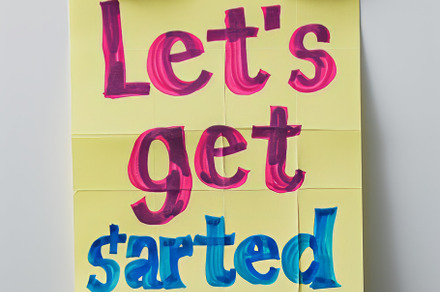 Vibrant Motivational Post-it Note Saying Let's Get Started, an Abstract Photo by Natalia Klenova's Shop