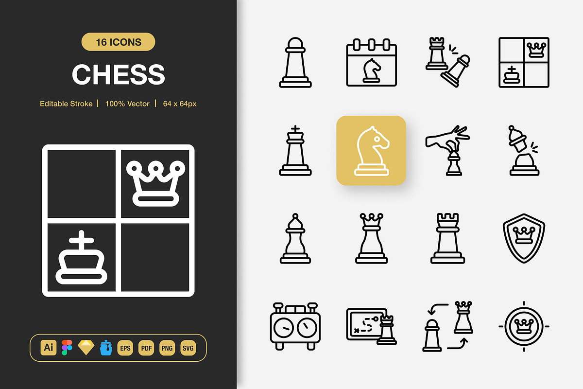 Chess Icons, an Outline Icon by Spacepixel Creative
