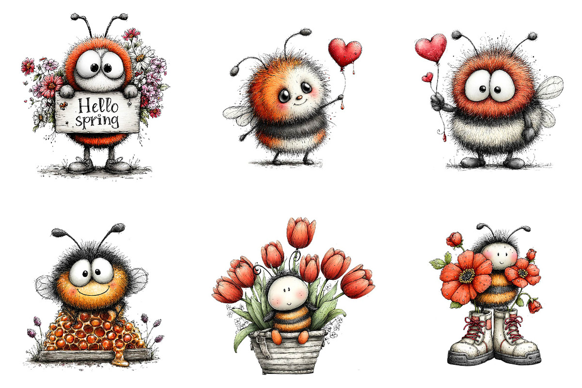 Whimsical spring bee clipart, an Illustration by CreationArt (Photo 3 of 7)