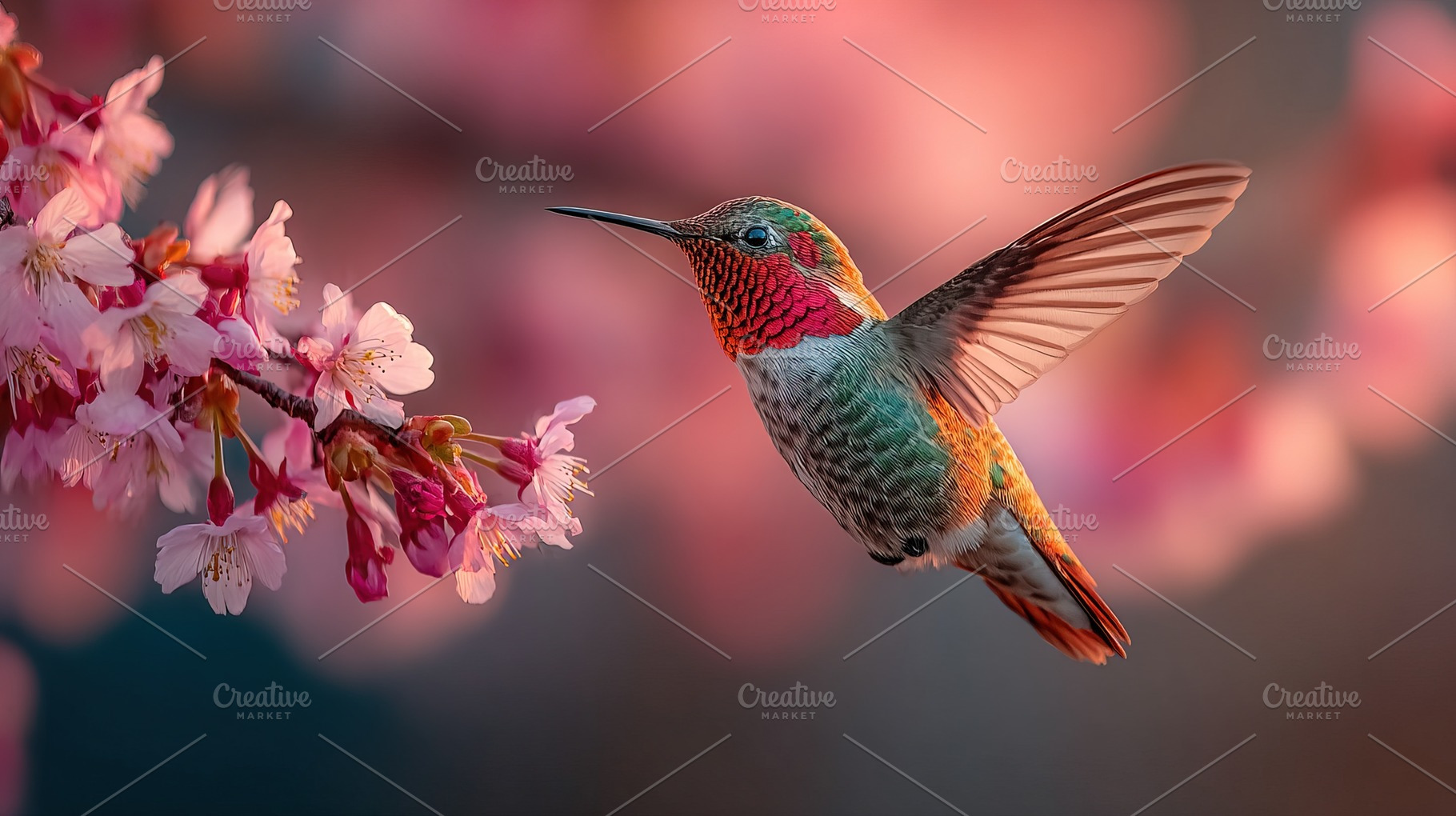 Hummingbird and Cherry Blossoms, an Animal Photo by Ales Munt