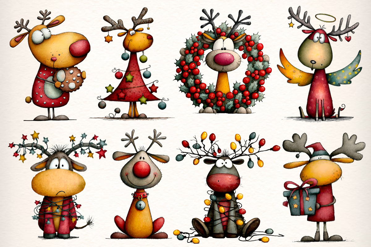 Whimsical Christmas Deer Clipart PNG, an Illustration by Dream Creation (Photo 3 of 8)