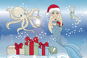 CHRISTMAS MERMAID, a Decorative Illustration by FARAWAYKINGDOM (Thumbnail 3 of 14)