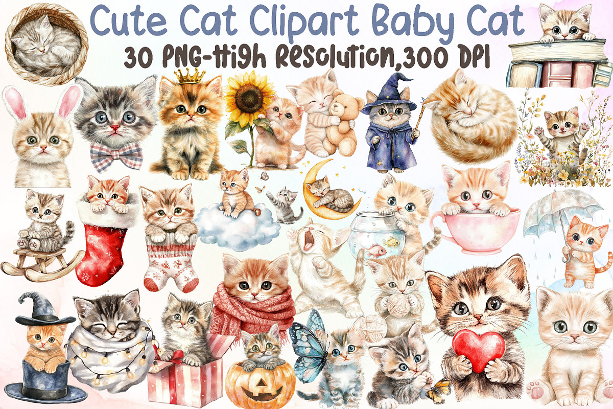 Cute Cat Clipart Baby Cat Png, an Illustration by Sublimation Artist (Photo 1 of 6)
