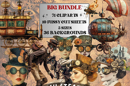 Whimsy Modern Steampunk Collage Kit, an Object Graphic by GiraffeCreative