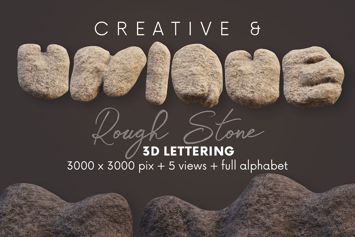 Rough Stone - 3D Lettering, a Graphic by MIIM (Photo 4 of 7)