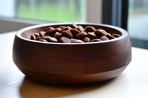 Brown slow feeder bowl filled, a Photo by Pavel_design