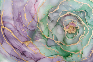Green rose and lavender liquid marbl, an Abstract Photo by Pixeness Studio
