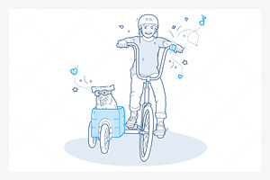 Kid and Dog with Goggles on Bicycle