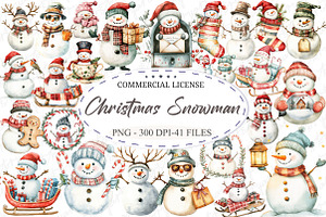 Whimsical Christmas Snowman Clipart, an Illustration by designcity5