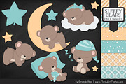 Aqua Sleepy Bears Clipart, an Illustration by Amanda Ilkov (Thumbnail 2 of 5)